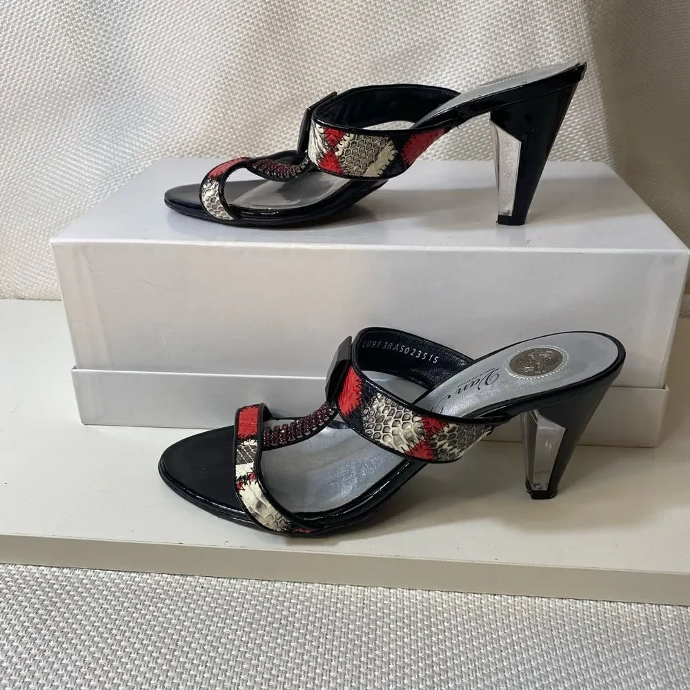 Van Maria by Soda Snakeskin & Rhinestone Heels Size 6 | 3” Acrylic Heel Slip-Ons